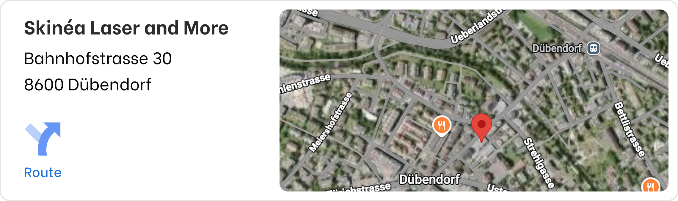 Route zu Skinéa – Bahnhofstrasse 30, 8600 Dübendorf